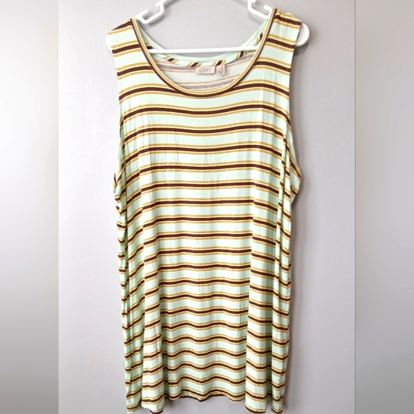 LOGO by Lori Goldstein Green With Brown Stripes Tank Top Women's Size 2X - Picture 1 of 3